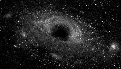 Fototapeta premium Deep Space Image Showing a Black Hole Surrounded by a Bright Accretion Disk and Stars