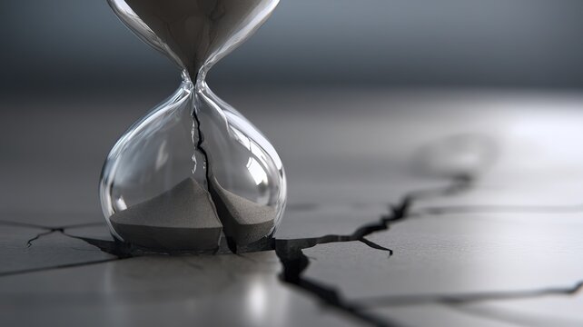 Cracked Hourglass with Sand Leaking Through Broken Glass Symbolizing Early Cognitive Decline and Abstract Concept of Time Loss for Medical and Mental Health Design