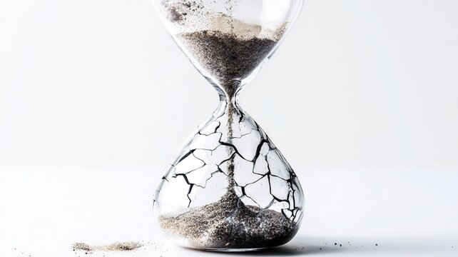 Cracked Hourglass with Symbolic Leaking Sand Showing Premature Cognitive Decline and Memory Loss as Abstract Medical Metaphor Concept for Health Research and Design Theme