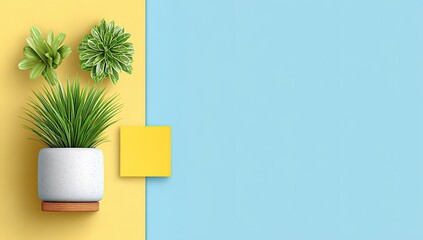 Flat lay of plants on a pastel background