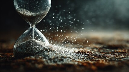 Elegant Antique Hourglass with Cracked Glass and Flowing Sand in Dark Atmosphere Symbolizing Fragile Life and Time Passing for Educational and Mental Health Backgrounds