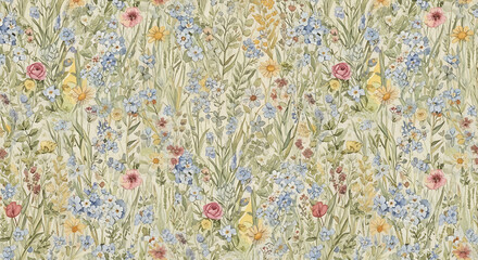 Watercolor Floral Pattern with Roses Daisies and ForgetMeNots.