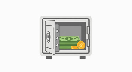 Secure your financial future with this open safe overflowing with cash and coins symbolizing wealth and savings.