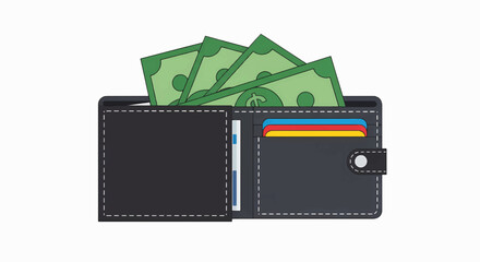 Fototapeta premium Open wallet overflowing with cash and credit cards symbolizing financial success and wealth management