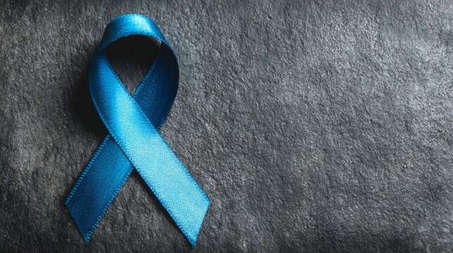 Blue Awareness Ribbon on Textured Gray Background – Symbolic Support Icon for Human Trafficking Awareness Campaigns and World Day Against Trafficking in Persons