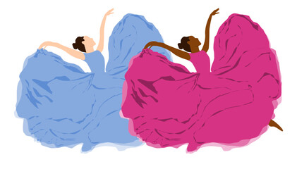 Vector black girl and fair girl with dancing poses