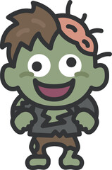 ゾンビのキャラクターのアイコン（線画カラー）のイラスト