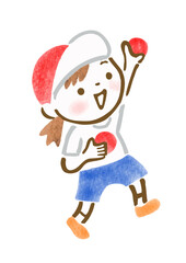運動会で玉入れの玉を投げようとしている女の子の手描きイラスト