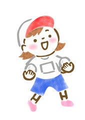 運動会で玉入れの玉を持っている女の子の手描きイラスト