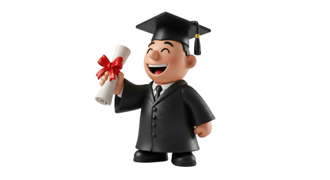 Cheerful Cartoon Graduate Holding Diploma and Smiling.