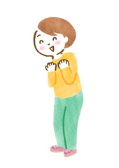 小さくガッツポーズしている女性の手描きイラスト