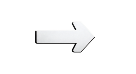 White arrow pointing right on black background with shadow detail