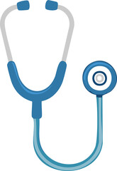 Simple flat icon of a medical stethoscope, clean two-tone design in blue and grey, symbol for doctors, diagnosis, and healthcare, vector graphic, isolated on white background.