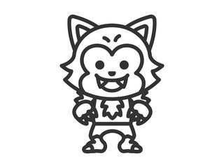 狼男のキャラクターのアイコン（線画）のイラスト