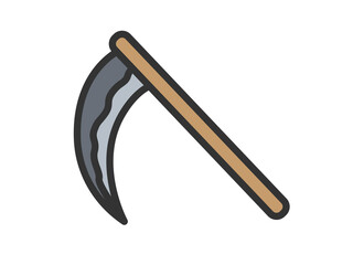 鎌のアイコン（線画カラー）のイラスト