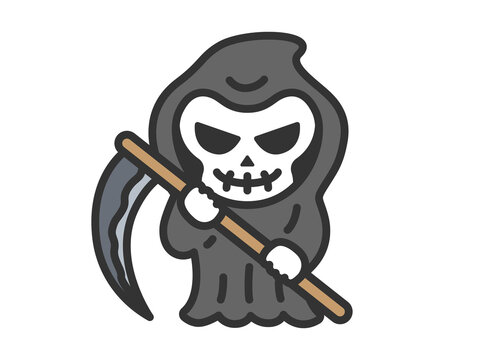 鎌を持った、死神のキャラクターのアイコン（線画カラー）のイラスト