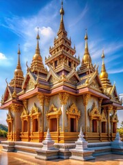 Fototapeta premium Elegant temple architecture with lotus-shaped spires and intricate carvings