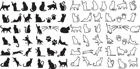 cat, kitten, feline, animal, pet, domestic, silhouette, outline, line art, drawing, illustration, graphic, icon, vector, playful, sleeping, stretching, sitting, standing, walking, running, jumping, cu