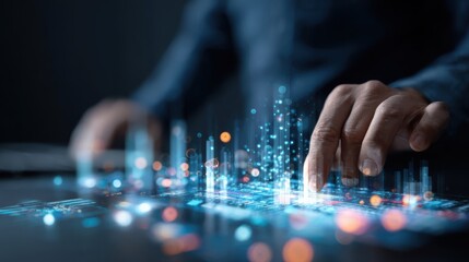 Ai Businessman working with modern interface Business analytics Big data technology and data science. Data flow concept.Business computing digital composite.