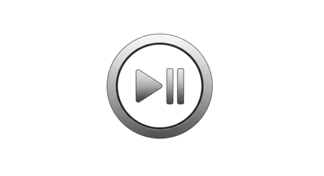 Metallic play and pause symbol isolated on a contrasting black background