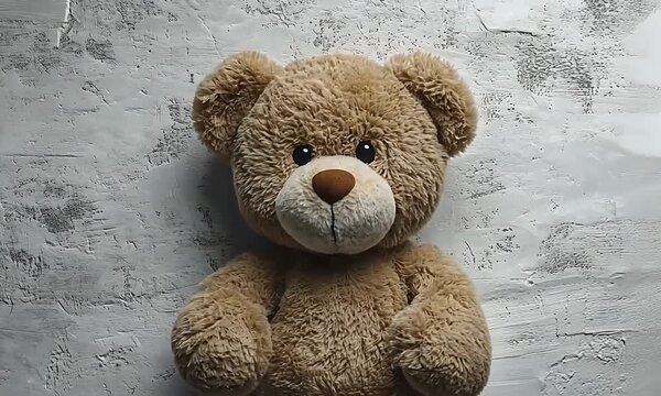Teddy bear on textured wall
