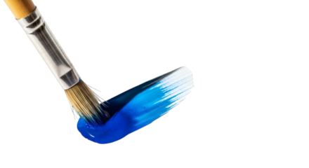 A brush painting a vivid blue stroke on black background canvas