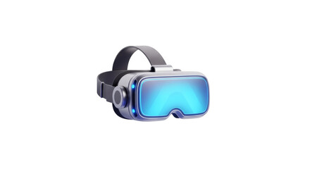Virtual reality headset with glowing blue display on dark background