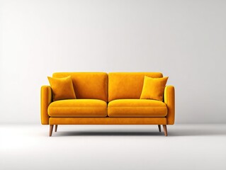 Modern yellow sofa design minimalist living room furniture display bright environment front view interior decor inspiration