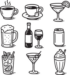 hand-drawn set of drinks and beverages