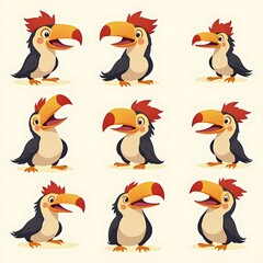 Cute Toucan Cartoon Illustration with Multiple Poses
