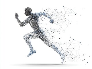 Abstract running figure, connected lines and dots