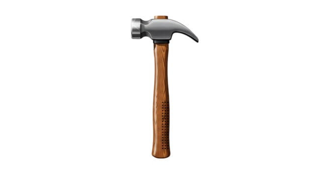 A classic claw hammer with wooden handle isolated on black background