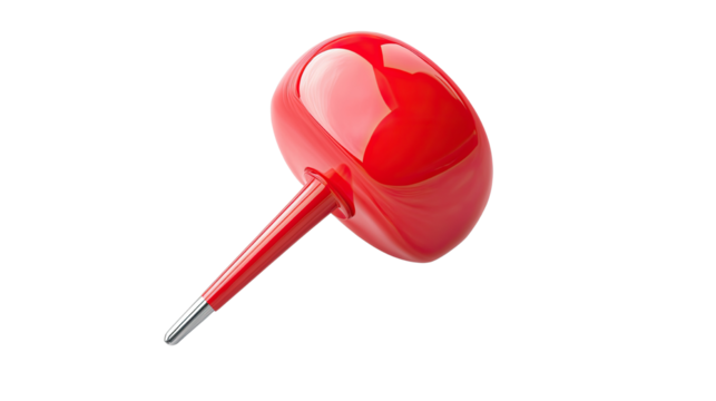3d red push pin on white background