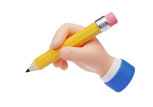3d cartoon hand holding pencil for writing concept png