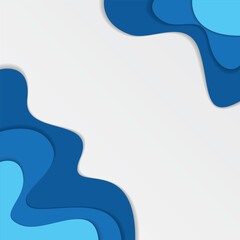 Modern paper art cartoon abstract Blue water waves. Realistic trendy craft style. Origami design template.