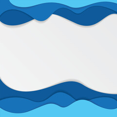 Modern paper art cartoon abstract Blue water waves. Realistic trendy craft style. Origami design template.
