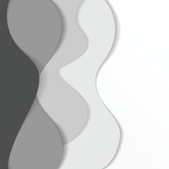 Modern paper art cartoon abstract gray and white water waves. Realistic trendy craft style. Origami design template.