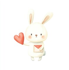 Obraz premium Cute Watercolor Bunny Holding Heart and Envelope