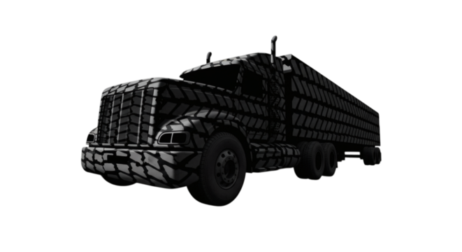 Truck with tire tread pattern on dark background in artistic view