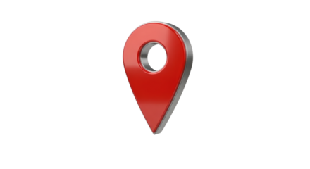 Red 3D location map pin icon on transparent black background view