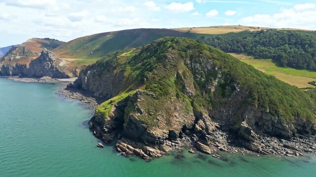 Aerial video at Valley of Rocks in north DeVon, UK