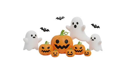 Halloween Pumpkins Ghosts and Bats Decoration Set.