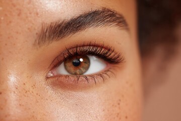Obraz premium Close-up of beautiful eye showcasing vibrant brown hues and deli