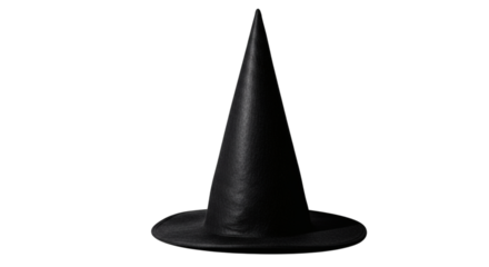 Black witch hat with pointed tip on dark background perfect for theme