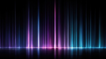 Abstract neon lights, vertical beams, dark background