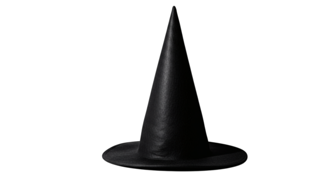Black witch hat with pointed tip on dark background perfect for theme