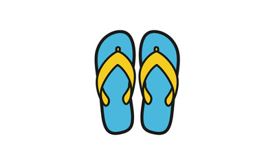 Bright Blue Flip-Flops with Yellow Straps, Simple Cartoon Style.
