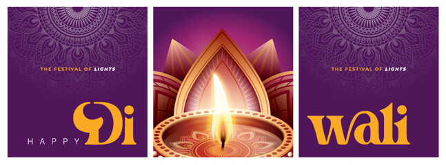 Happy Diwali festival with oil lamp, Rangoli decoration with Diya, Diwali holiday Background with rangoli, Diwali celebration greeting card,vector.