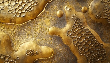 The illustration shows a detailed close-up of an abstract gold texture featuring various embossed circular and irregular shapes, creating a visually complex pattern.