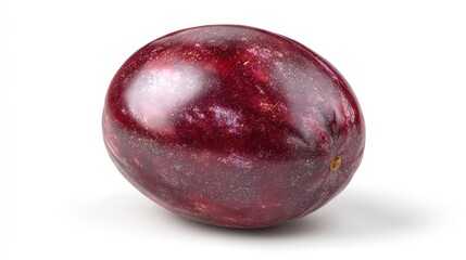 Obraz premium Dark purple, textured passion fruit with golden spots, casting soft shadow